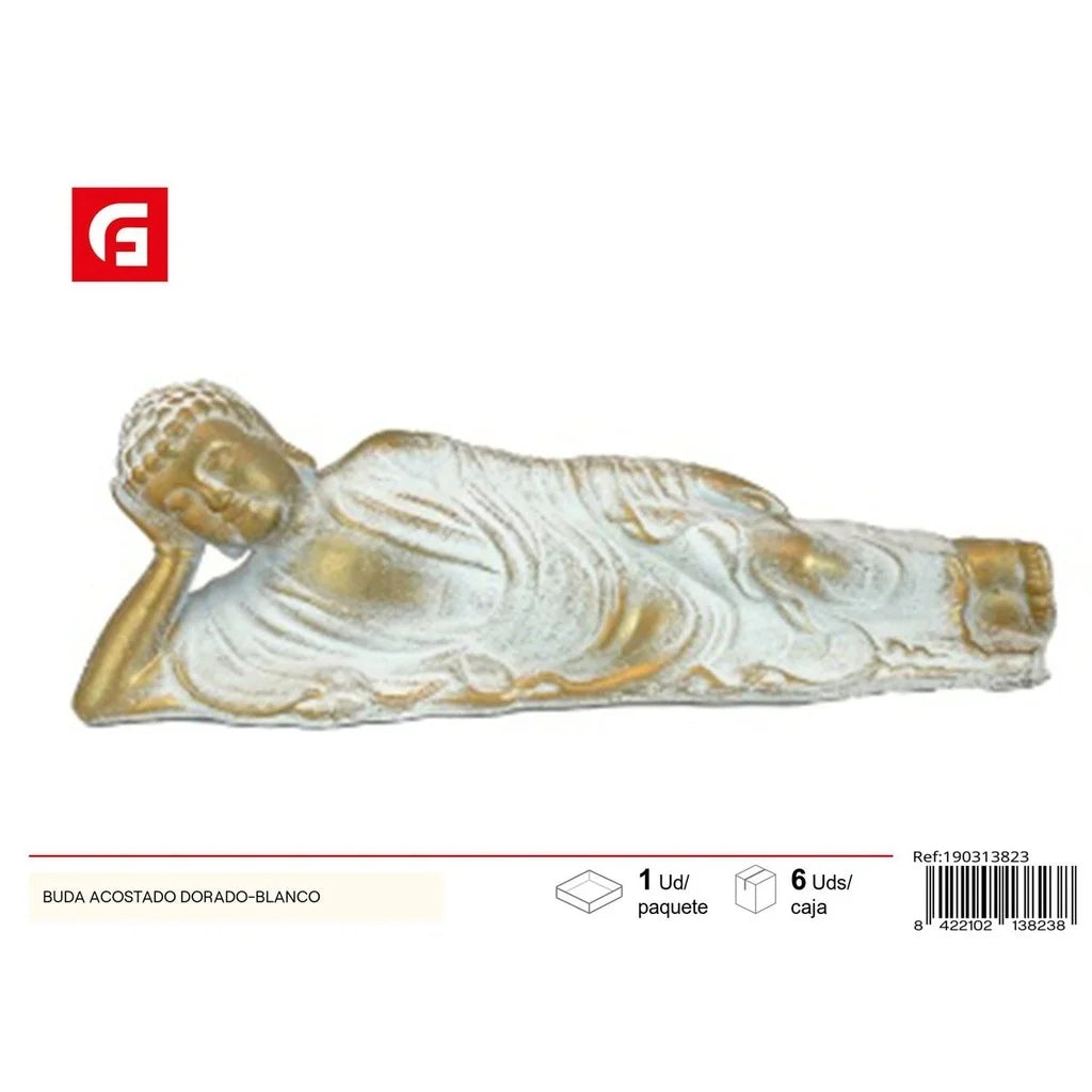 Buda reclinado dourado e branco
