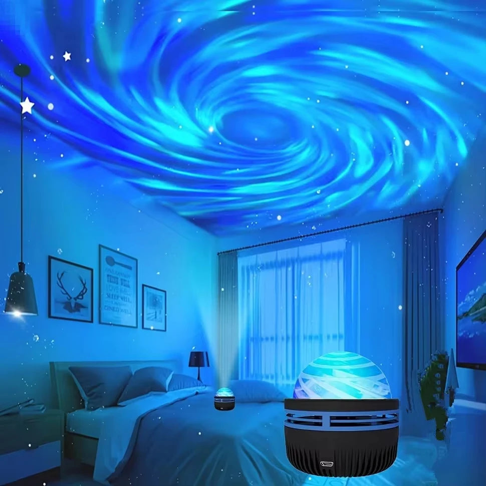 Projetor de estrelas, projetor de galáxias, projetor de ondas do oceano, luz noturna para decoração de quarto com padrões de 7 cores