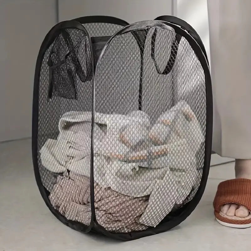Cesto de roupa dobrável em malha