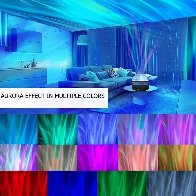 Projetor de estrelas, projetor de galáxias, projetor de ondas do oceano, luz noturna para decoração de quarto com padrões de 7 cores