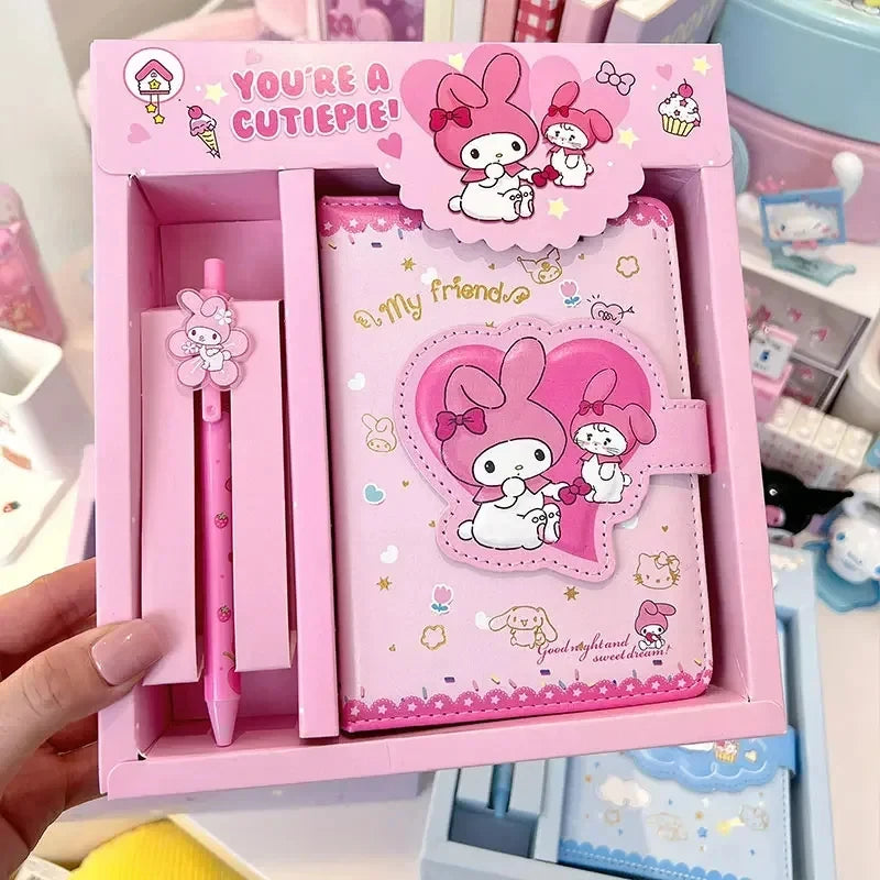 Sanrio Notebook Gel Pen Kuromi Hello Kitty Cinnamoroll Notepad Portable Notebook Stationery Set Office School Supplies Gifts