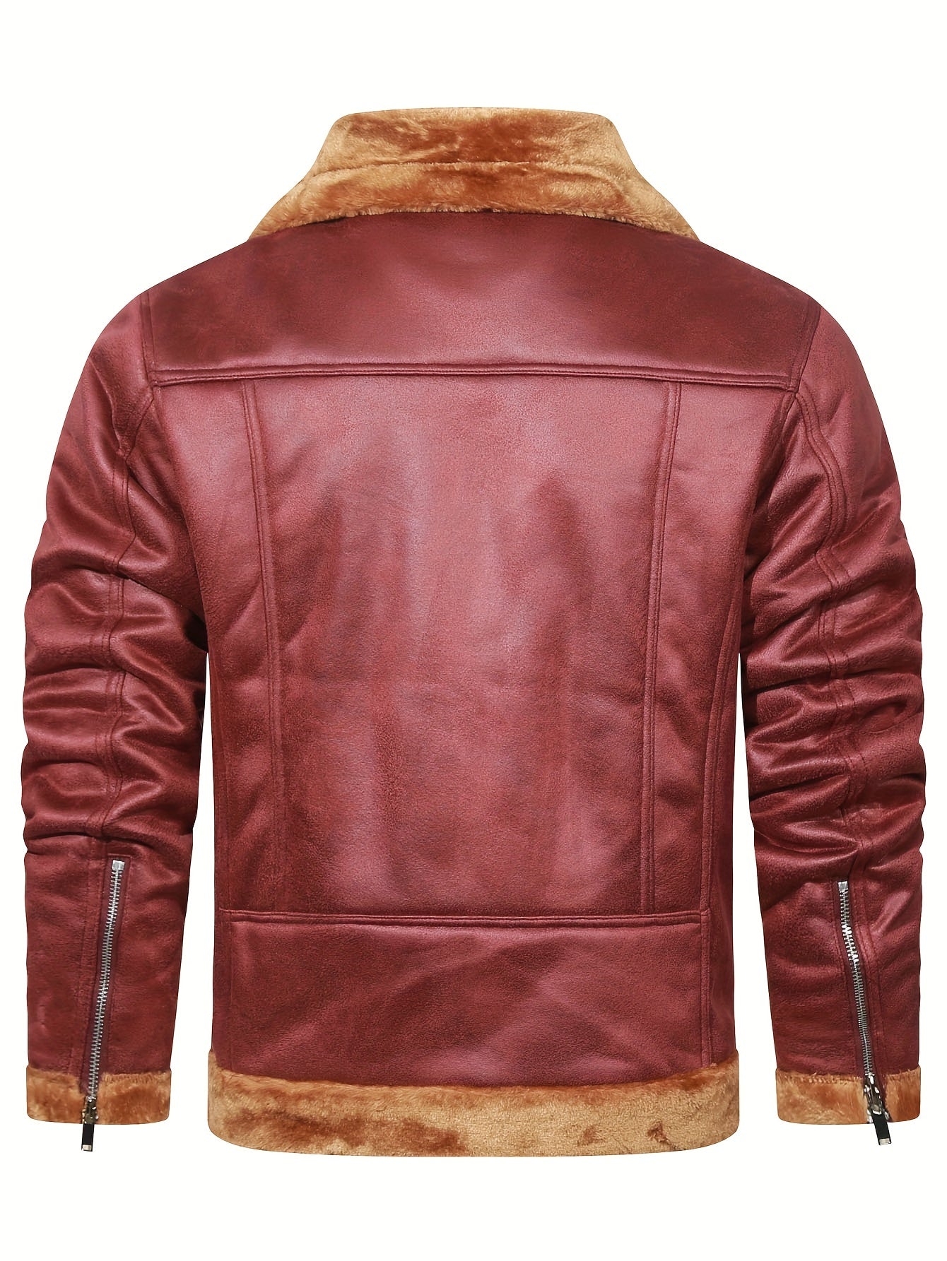 Men's Slim Fit Jacket with Faux Fur Trim - Casual Brown Zip-Up Coat, Long Sleeve, Polyester Blend for Casual Attire