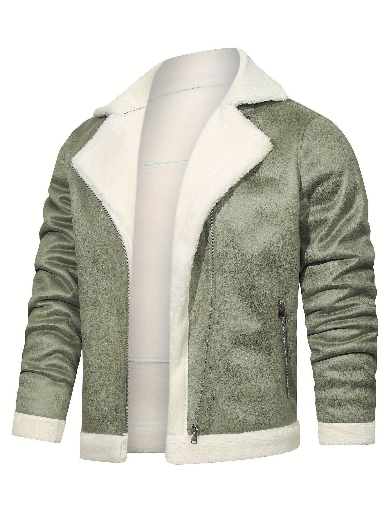 Men's Slim Fit Jacket with Faux Fur Trim - Casual Brown Zip-Up Coat, Long Sleeve, Polyester Blend for Casual Attire