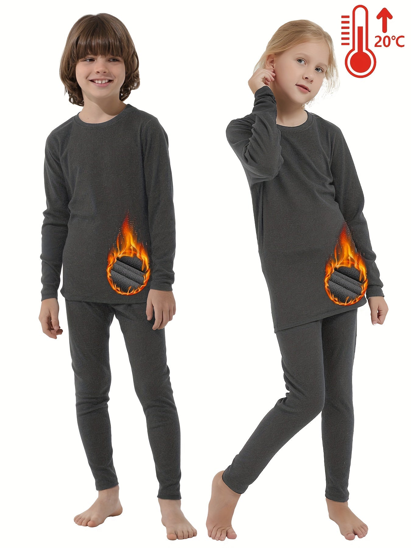 Conjunto de roupa íntima térmica de lã dupla face para crianças
