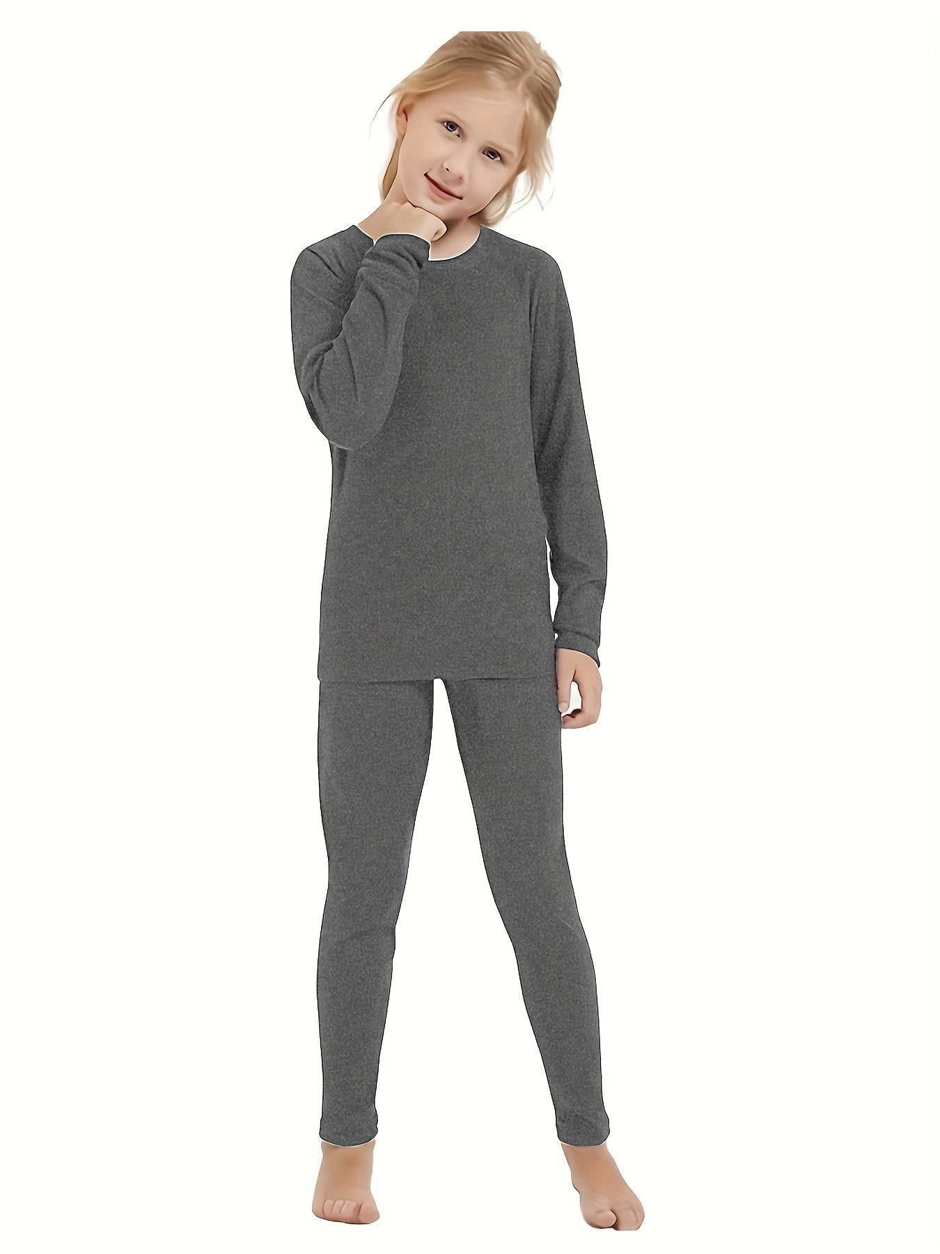 Conjunto de roupa íntima térmica de lã dupla face para crianças