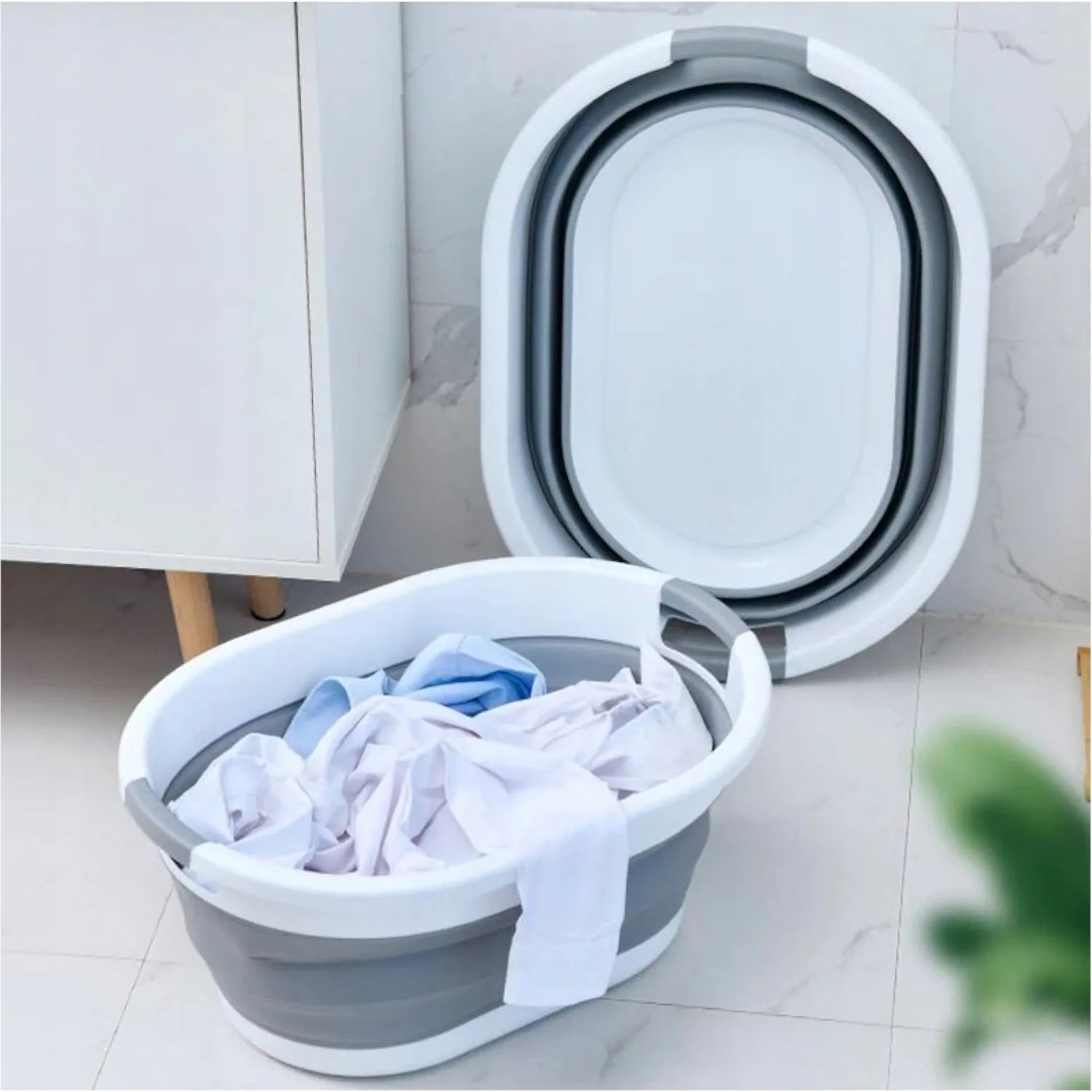 Cesto de roupa suja dobrável de silicone, 24L
