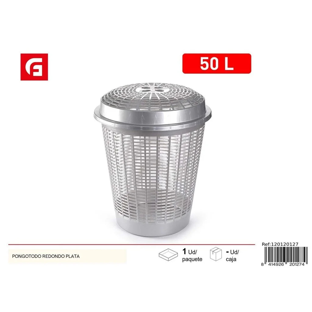 Caixote de Lixo redondo prateado 50L
