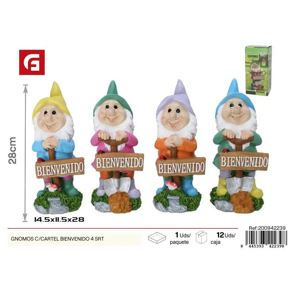 Gnomes with Welcome Sign, 4 Assorted - Garden Decorations