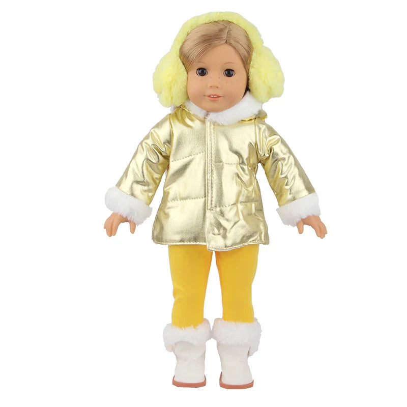 Acessórios fofos para bonecas, 18 polegadas, boneca americana, cobertura para orelhas, desenho amarelo, rosto sorridente, roupas de inverno para boneca recém-nascida de 43 cm