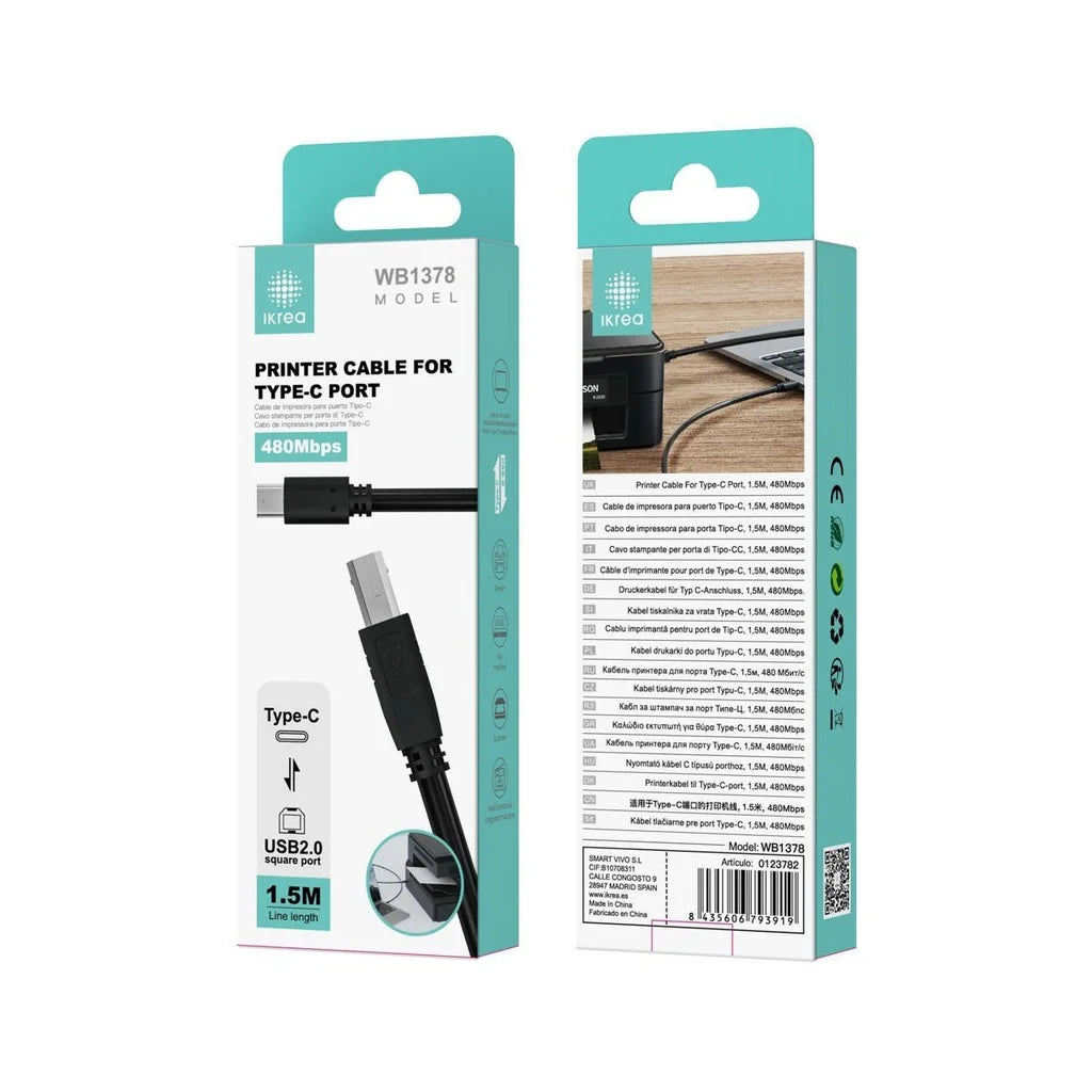 Type-C Male to USB/BM Male Printer Cable 1.5m - Power Accessories