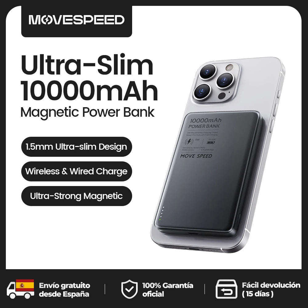 S10 10000mAh PowerBank MOVESPEED Magnético para iPhone 16 Samsung