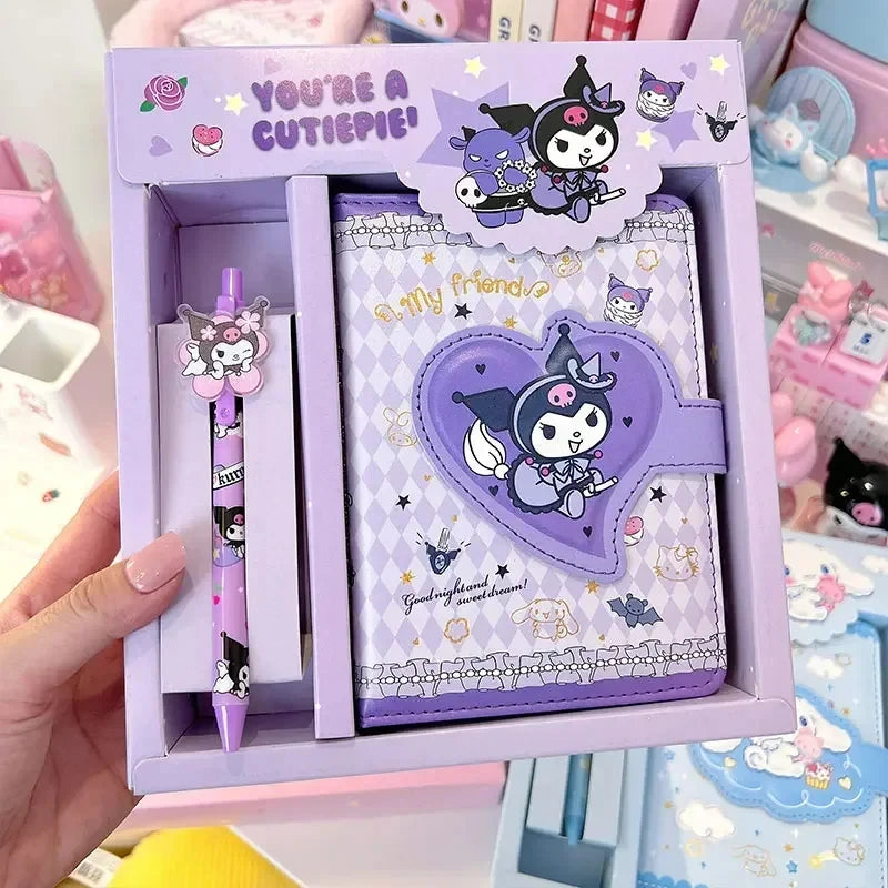 Sanrio Notebook Gel Pen Kuromi Hello Kitty Cinnamoroll Notepad Portable Notebook Stationery Set Office School Supplies Gifts