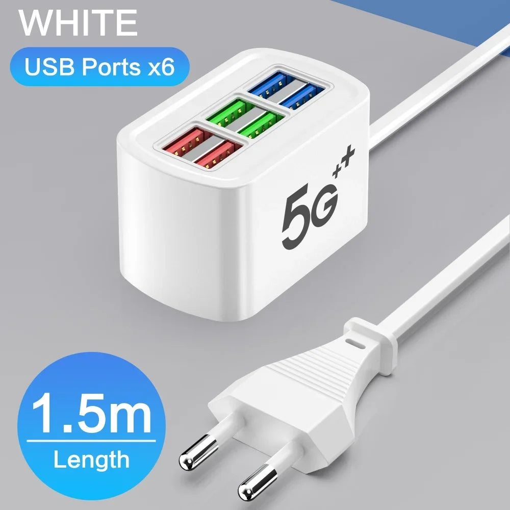 Carregador USB rápido 6 em 1, estação de carregamento de secretária, carregamento rápido, cabo de 1 m, adaptador de hub USB, tomada para iPhone 16