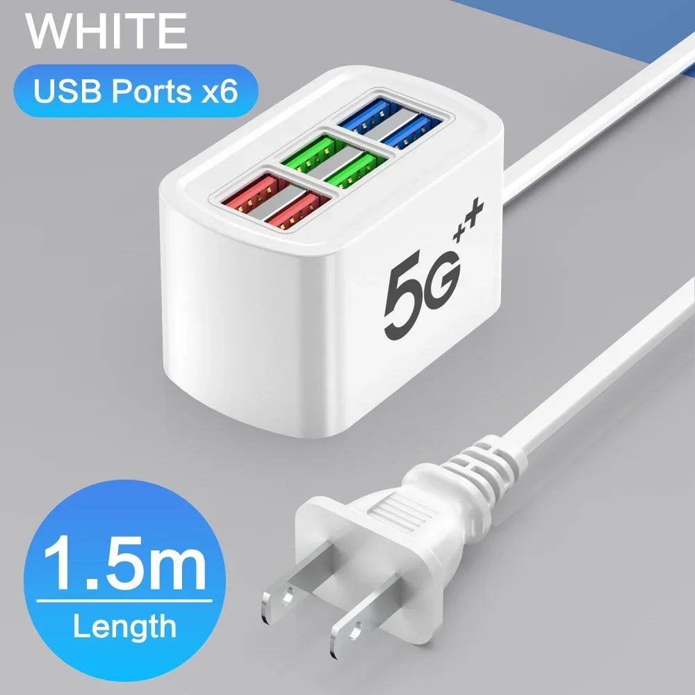Carregador USB rápido 6 em 1, estação de carregamento de secretária, carregamento rápido, cabo de 1 m, adaptador de hub USB, tomada para iPhone 16