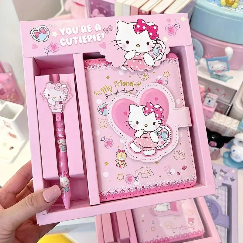 Sanrio Notebook Gel Pen Kuromi Hello Kitty Cinnamoroll Notepad Portable Notebook Stationery Set Office School Supplies Gifts