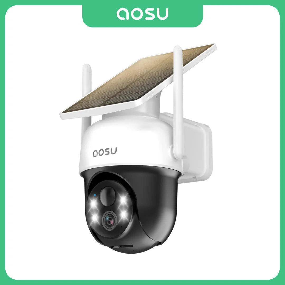 Câmera AOSU 3MP 100% sem fio, Wi-Fi solar, bateria de 5000 mAh, câmera de segurança com áudio bidirecional, painel solar sem fio, câmera PTZ CCTV