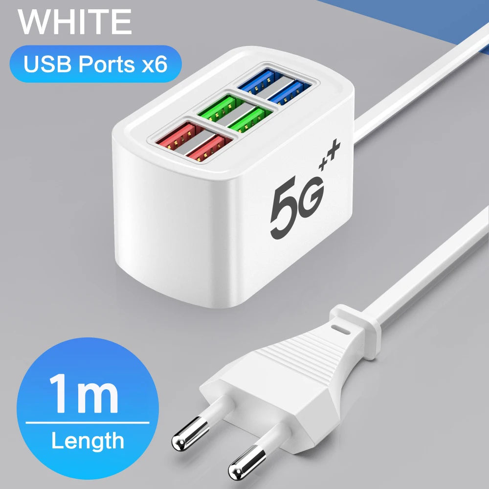 Carregador USB rápido 6 em 1, estação de carregamento de secretária, carregamento rápido, cabo de 1 m, adaptador de hub USB, tomada para iPhone 16