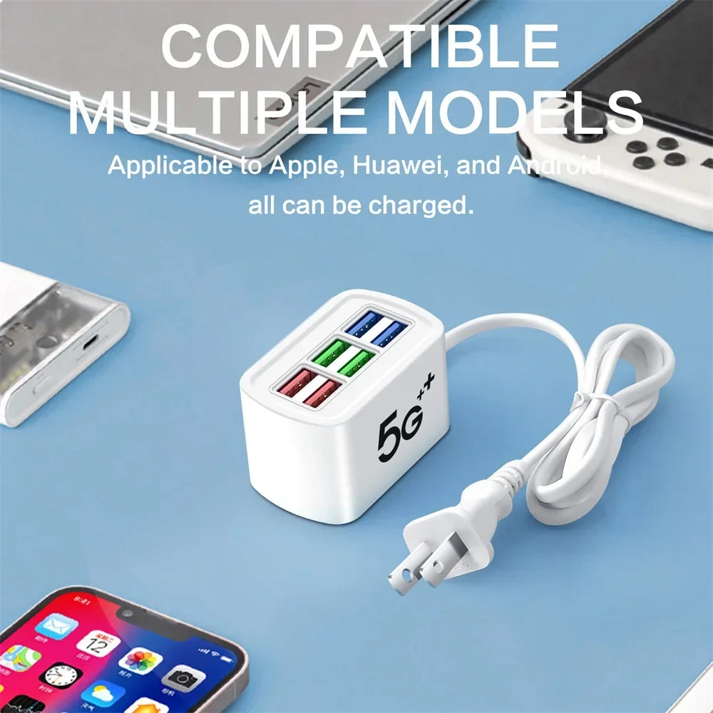 Carregador USB rápido 6 em 1, estação de carregamento de secretária, carregamento rápido, cabo de 1 m, adaptador de hub USB, tomada para iPhone 16