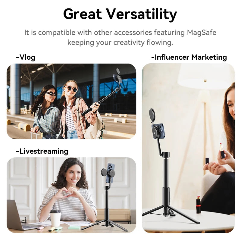 Tripé extensível para selfies com stick magnético para iPhone 16, 15, 14 e 13 para fotografia e vlog/ Ulanzi MG-002 Max 1,64 m / MG-003 Pro 1,36 m