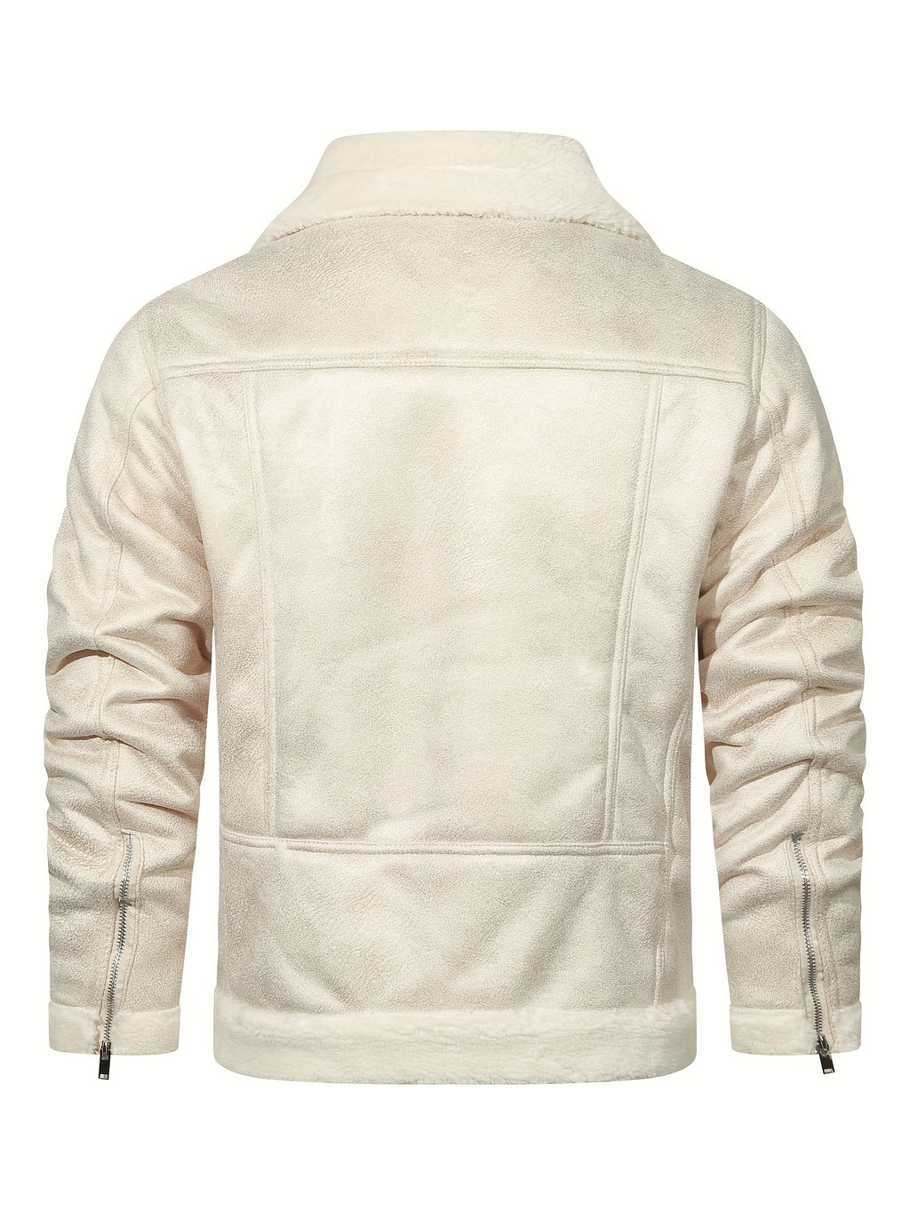 Men's Slim Fit Jacket with Faux Fur Trim - Casual Brown Zip-Up Coat, Long Sleeve, Polyester Blend for Casual Attire