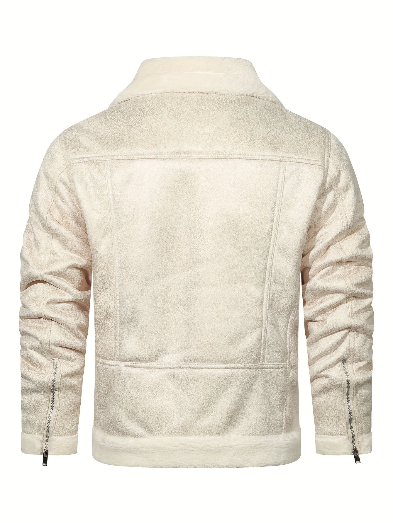 Men's Slim Fit Jacket with Faux Fur Trim - Casual Brown Zip-Up Coat, Long Sleeve, Polyester Blend for Casual Attire