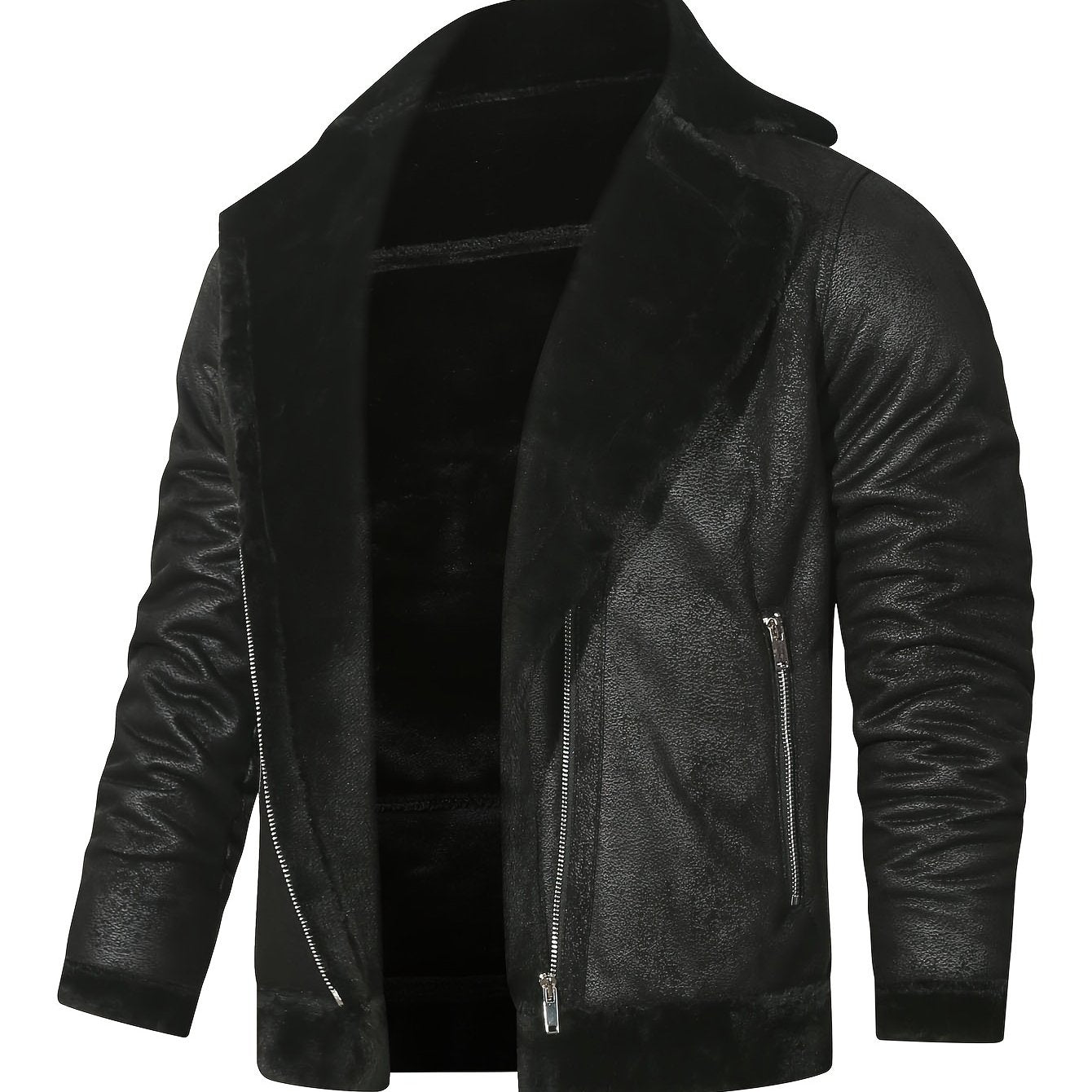 Men's Slim Fit Jacket with Faux Fur Trim - Casual Brown Zip-Up Coat, Long Sleeve, Polyester Blend for Casual Attire