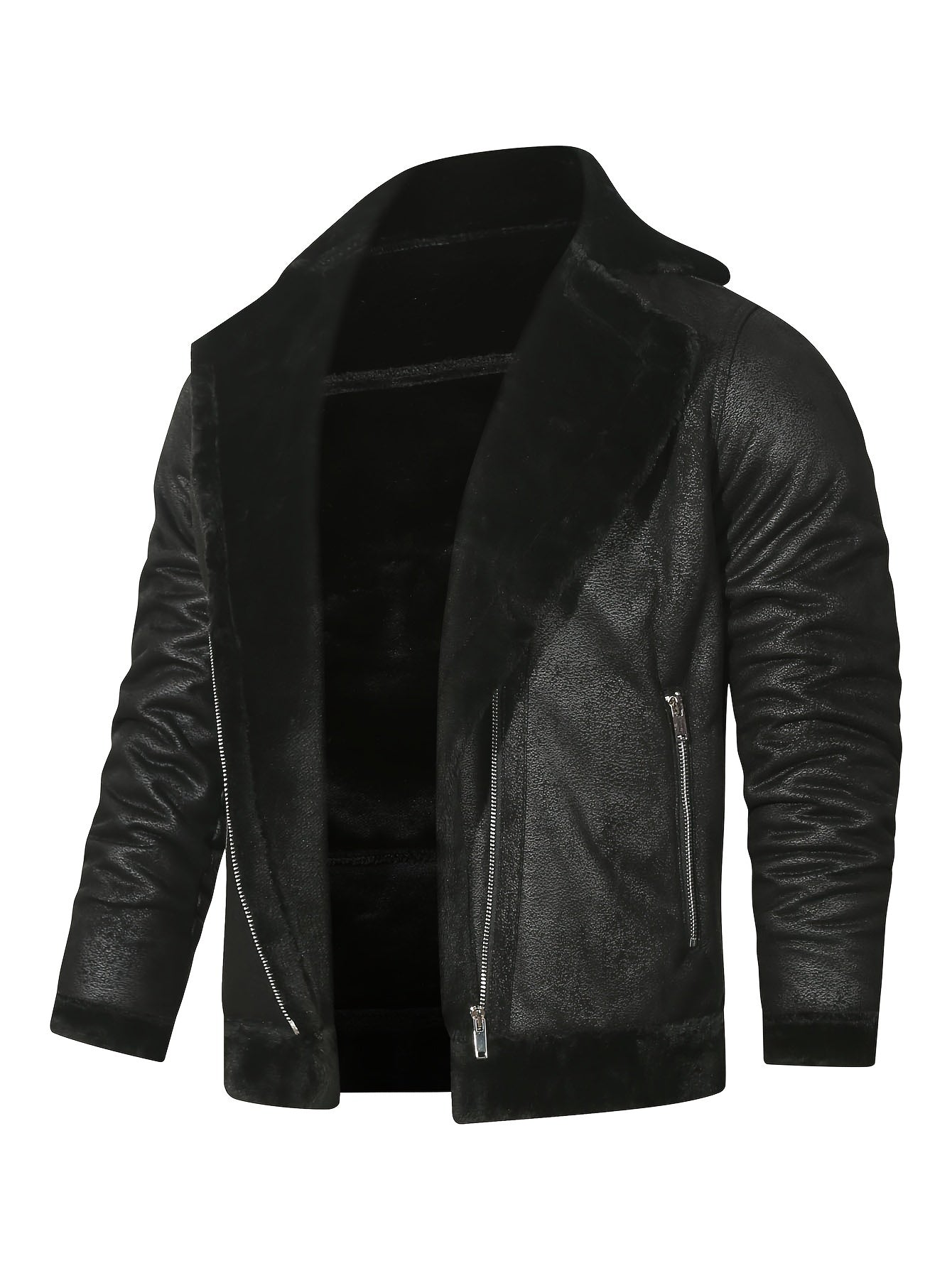 Men's Slim Fit Jacket with Faux Fur Trim - Casual Brown Zip-Up Coat, Long Sleeve, Polyester Blend for Casual Attire