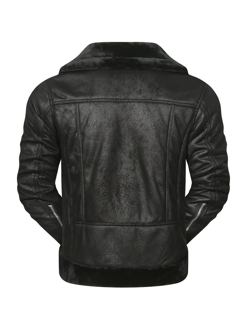 Men's Slim Fit Jacket with Faux Fur Trim - Casual Brown Zip-Up Coat, Long Sleeve, Polyester Blend for Casual Attire