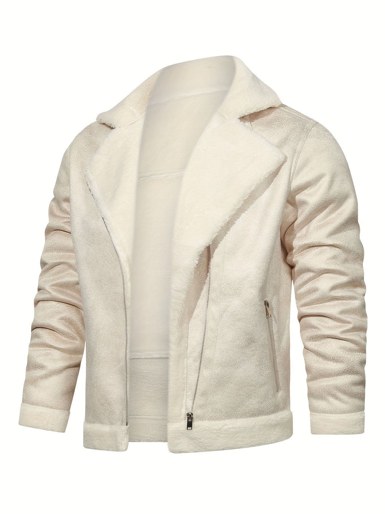 Men's Slim Fit Jacket with Faux Fur Trim - Casual Brown Zip-Up Coat, Long Sleeve, Polyester Blend for Casual Attire